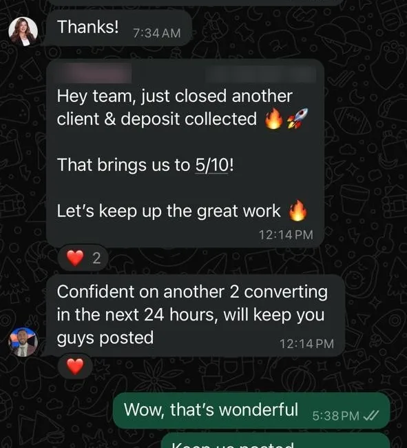 Client group: just closed another client and deposit collected, 5 of 10